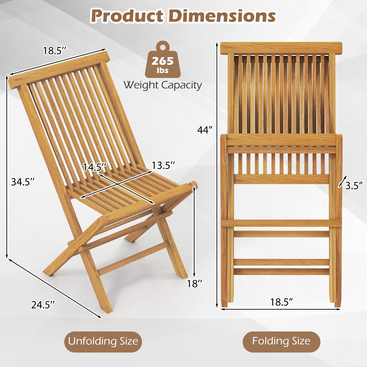 Teak Wood Outdoor Chairs Set Of 2, Slatted Seat And Backrest, Natural Patio Dining Chairs at Gallery Canada