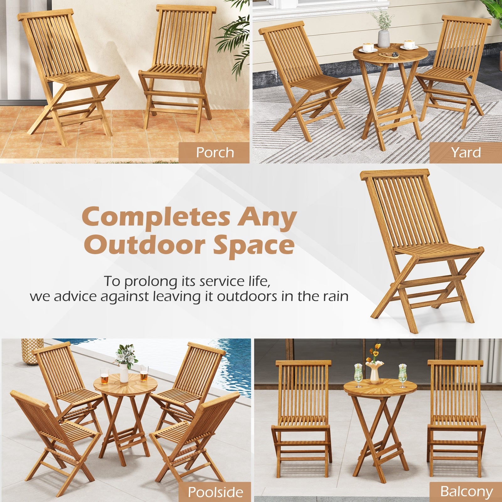 Teak Wood Outdoor Chairs Set Of 2, Slatted Seat And Backrest, Natural Patio Dining Chairs at Gallery Canada