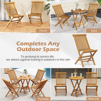 Teak Wood Outdoor Chairs Set Of 2, Slatted Seat And Backrest, Natural Patio Dining Chairs at Gallery Canada