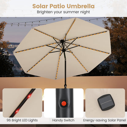 10 Feet Solar Patio Umbrella with 96 Multi-Colored Flowing LED Lights and Tilt Adjustment, Beige Outdoor Umbrellas at Gallery Canada