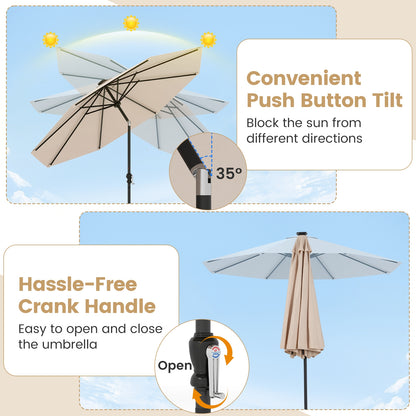 10 Feet Solar Patio Umbrella with 96 Multi-Colored Flowing LED Lights and Tilt Adjustment, Beige Outdoor Umbrellas at Gallery Canada