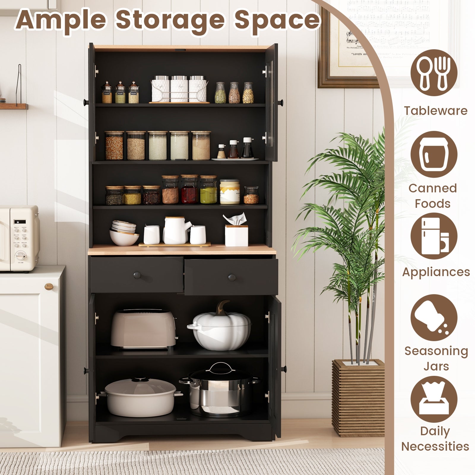 Pantry Cabinet with 2 Removable Shelves, Black Sideboards Cabinets & Buffets at Gallery Canada