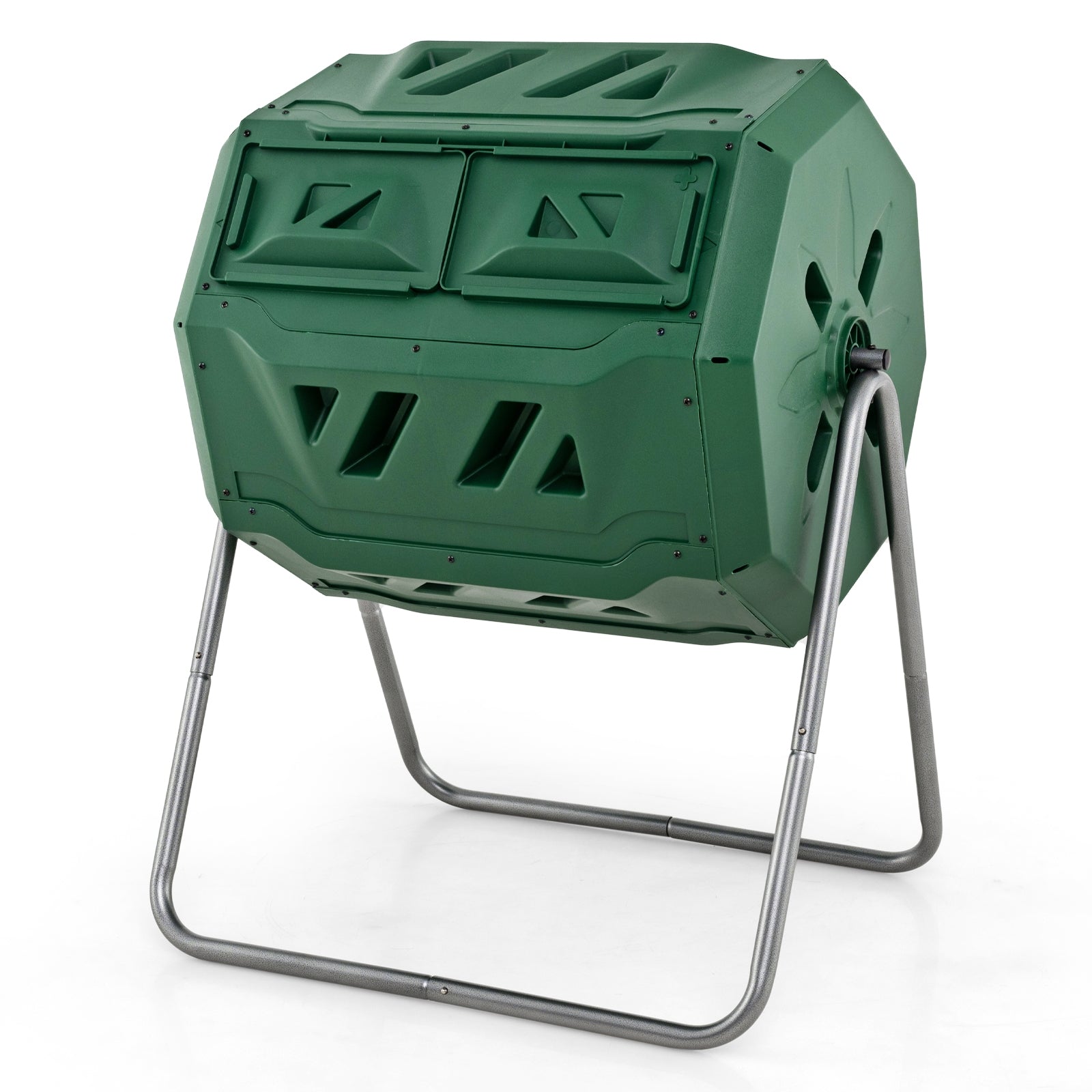 43 Gallon Rotating Compost Bin Barrel with Dual Chamber and Sliding Doors, Green Garden Tools Green at Gallery Canada