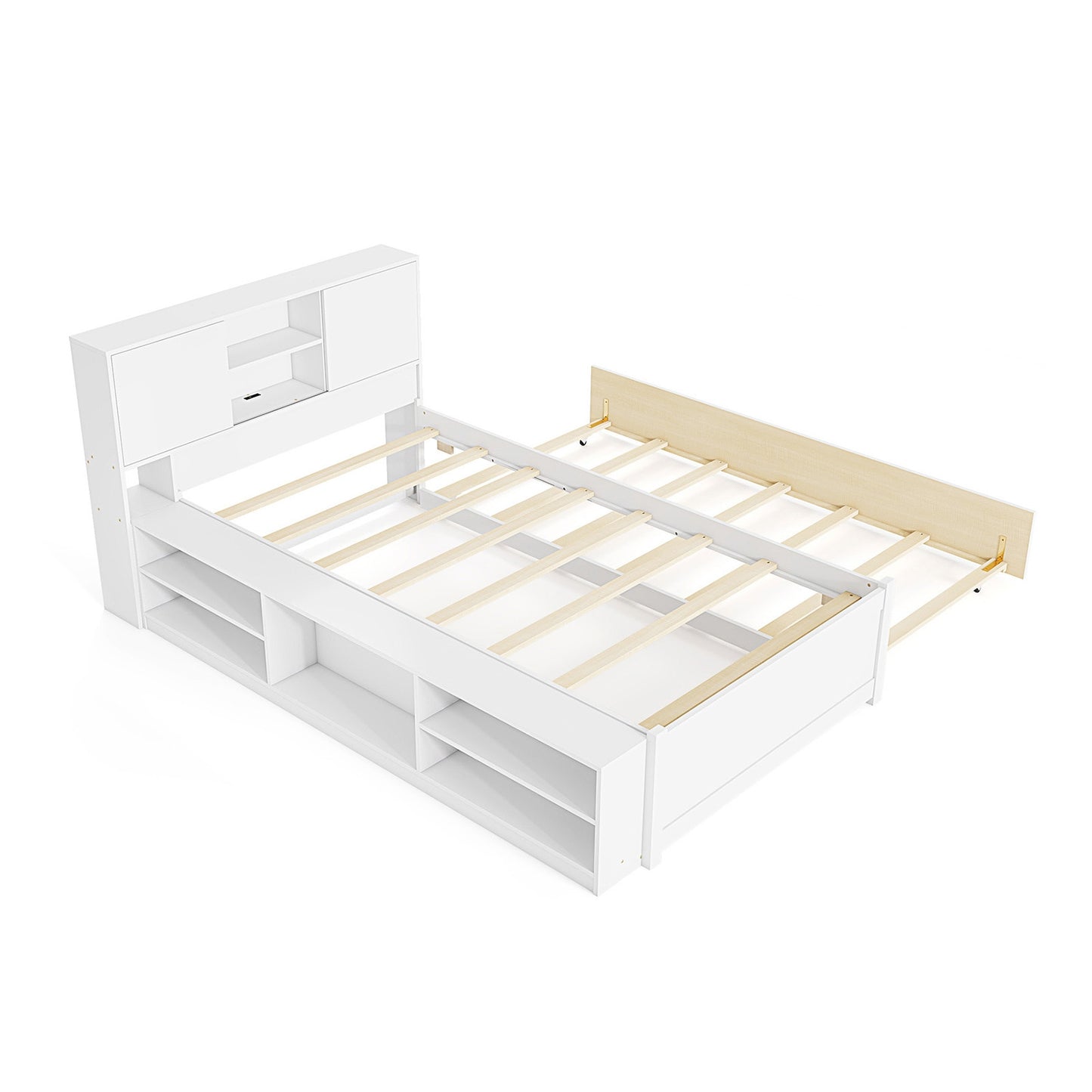 Twin Size Bed Frame with Trundle and Power Outlets, White Trundle Bed Frame at Gallery Canada