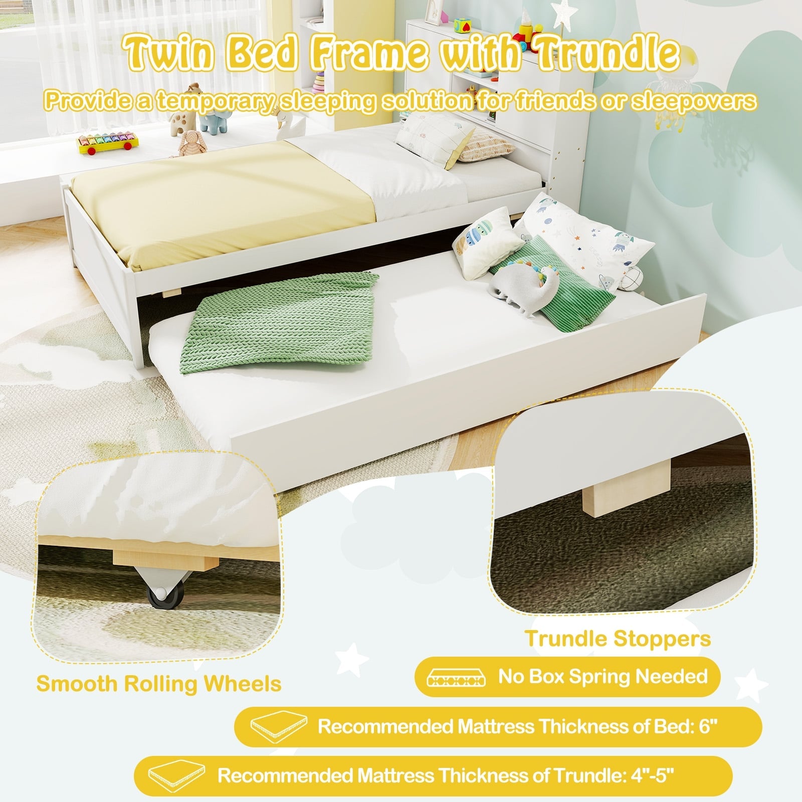 Twin Bed Frame With Trundle, Power Outlets, White Trundle Bed Frame at Gallery Canada