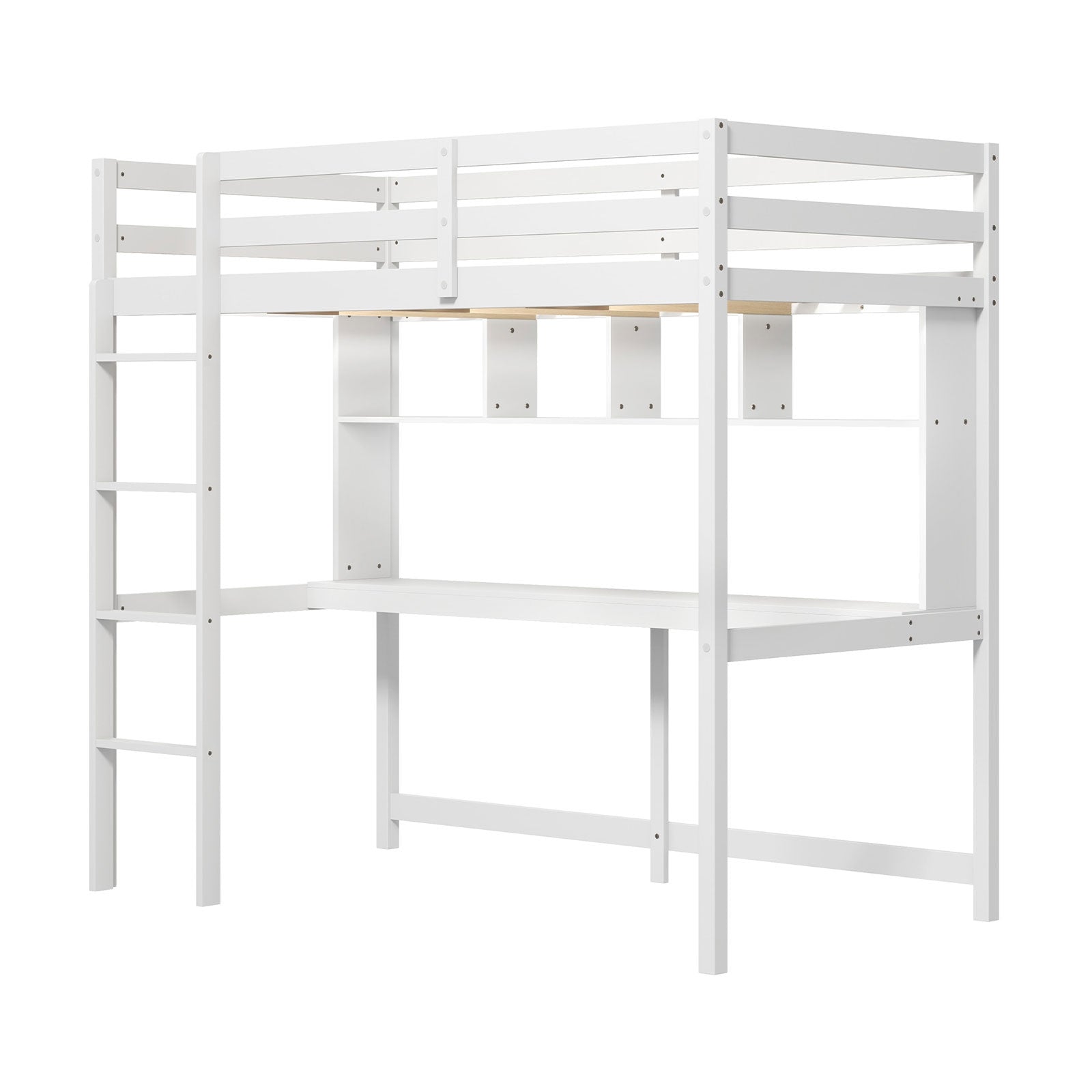 Twin Size Loft Bed With Desk, Shelves, White Simple Bed Frame at Gallery Canada