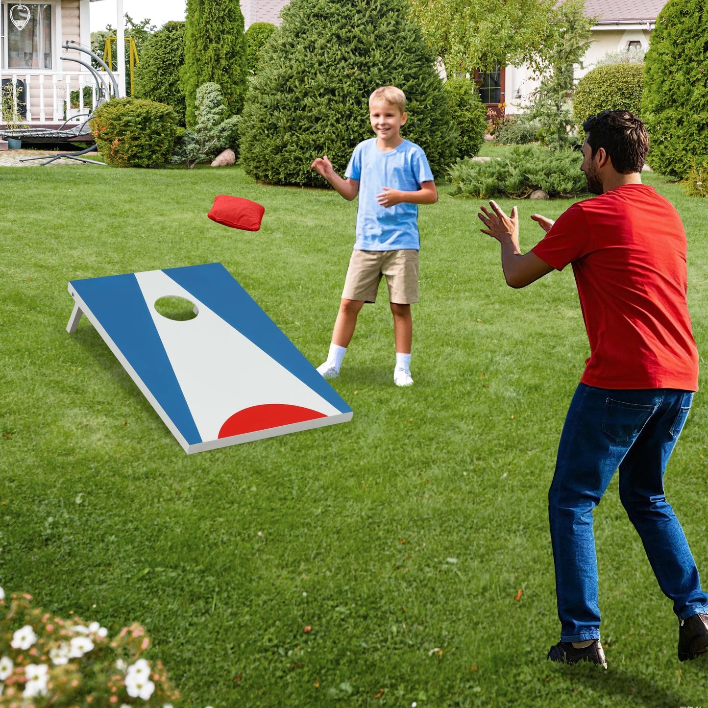 3 x 2FT Cornhole Board Set Portable Cornhole Board with Foldable Legs and Side Handle, Blue Game Room at Gallery Canada