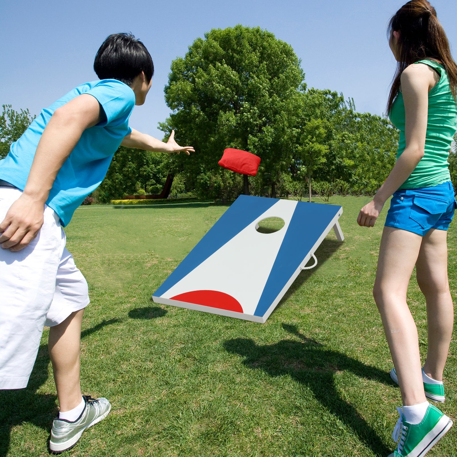 3 x 2FT Cornhole Board Set Portable Cornhole Board with Foldable Legs and Side Handle, Blue Game Room at Gallery Canada