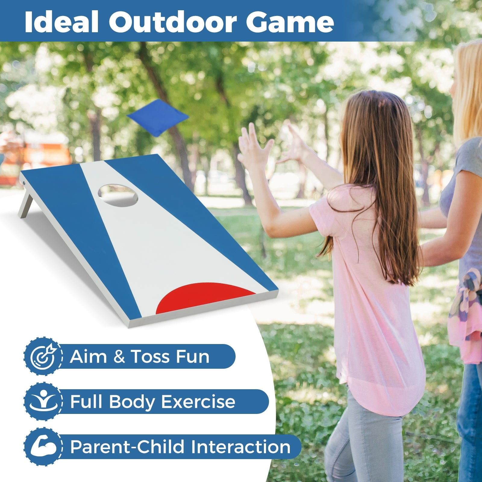 3 x 2FT Cornhole Board Set Portable Cornhole Board with Foldable Legs and Side Handle, Blue Game Room at Gallery Canada