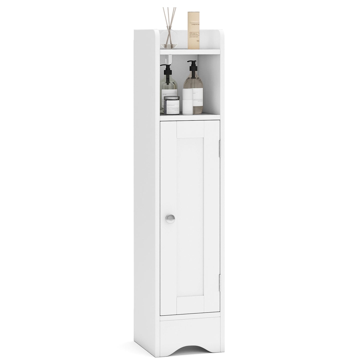 Slim Bathroom Cabinet Corner with 1 Door and Adjustable Shelves, White Floor Cabinets at Gallery Canada