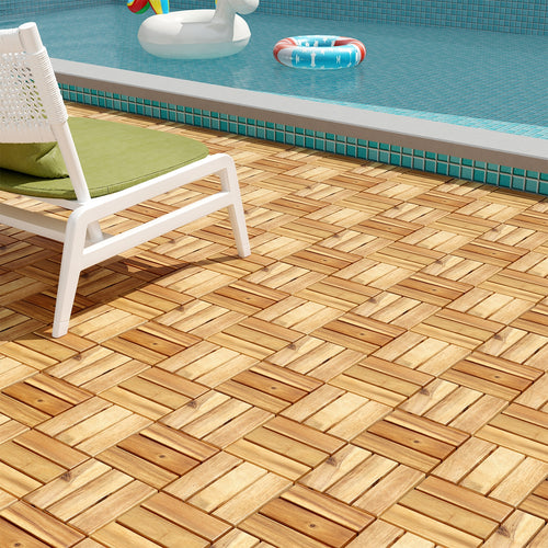 Pack of 30 Acacia Wood Interlocking Deck Tiles, Brown