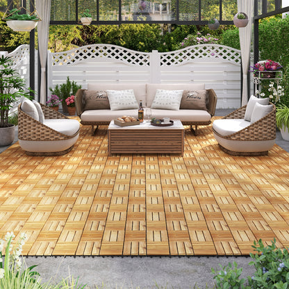 Pack of 30 Acacia Wood Interlocking Deck Tiles, Brown Decorative Fencing & Flooring at Gallery Canada