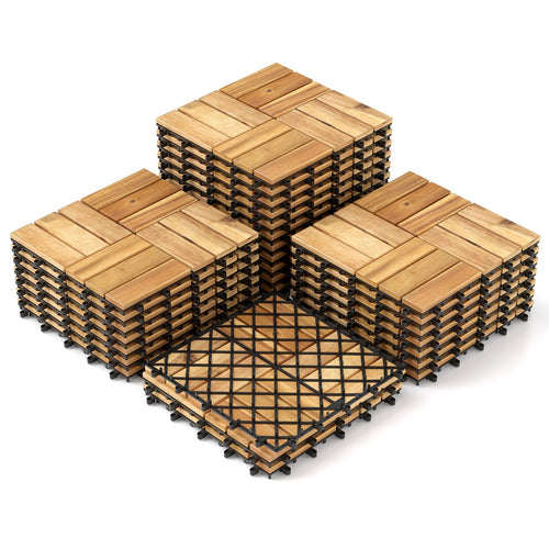 Pack of 30 Acacia Wood Interlocking Deck Tiles, Brown