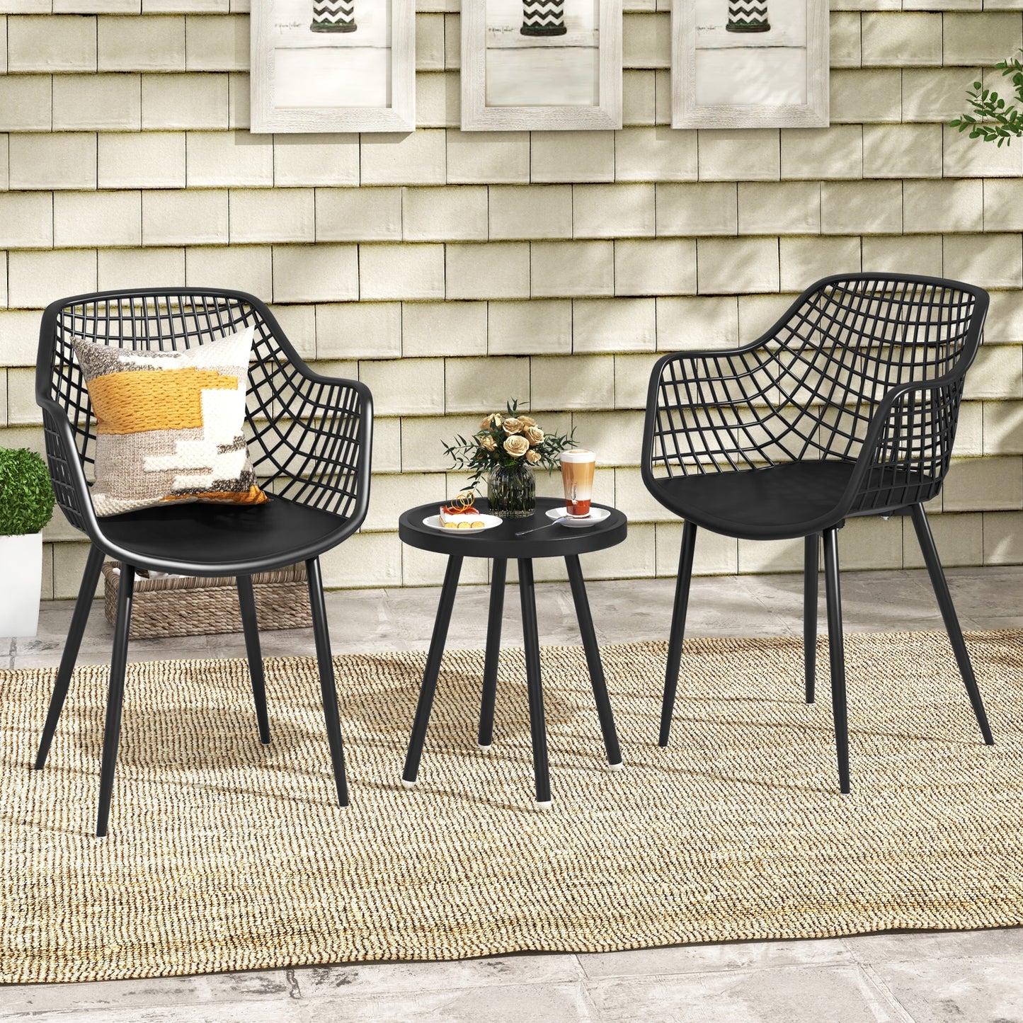 3 Piece Patio Chair Set with PP Seat and Tabletop for Porch, Black Patio Conversation Sets at Gallery Canada