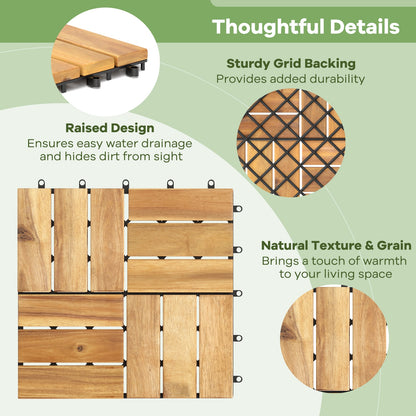 30 Carreaux de Terrasse à Emboîtement en Bois d'Acacia, Marron