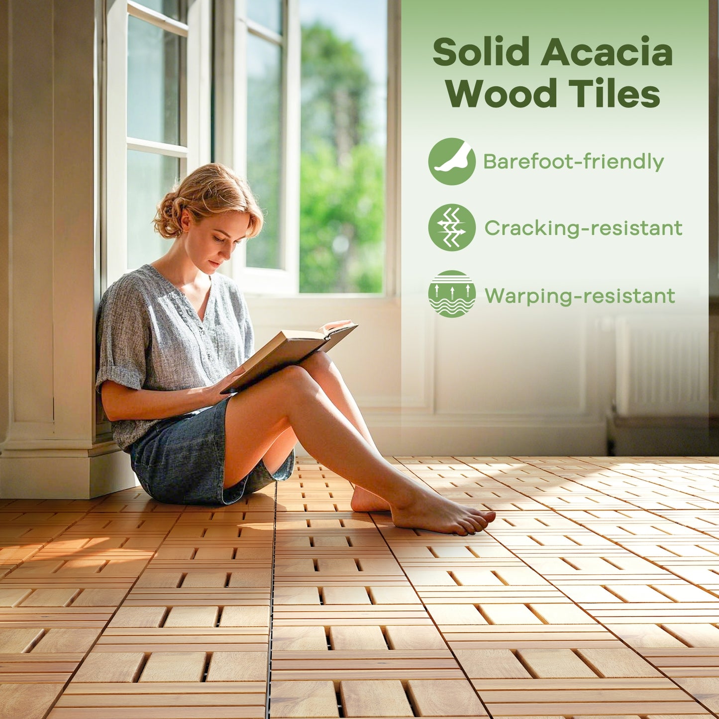 Pack of 30 Acacia Wood Interlocking Deck Tiles, Brown Decorative Fencing & Flooring at Gallery Canada