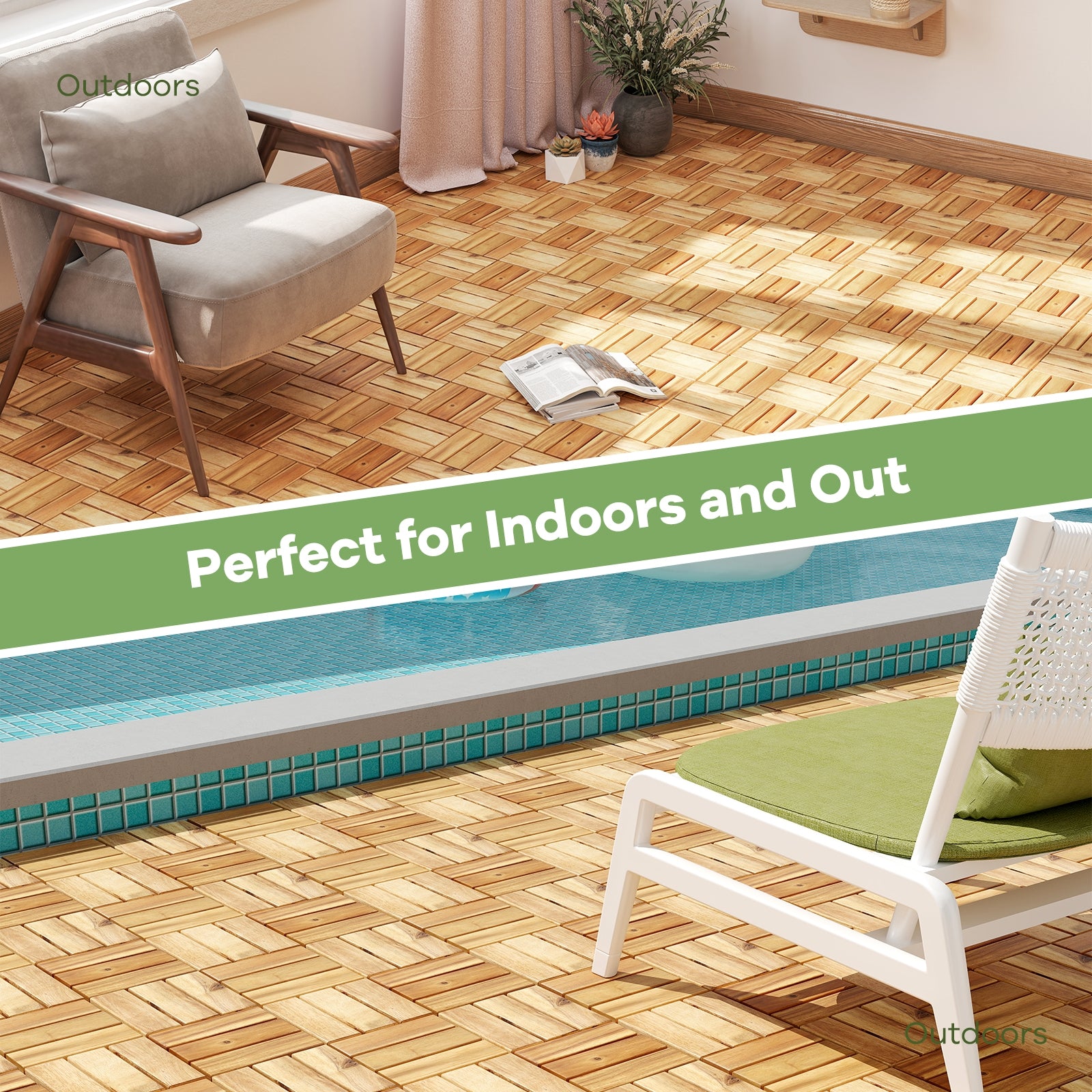 Pack of 30 Acacia Wood Interlocking Deck Tiles, Brown Decorative Fencing & Flooring at Gallery Canada