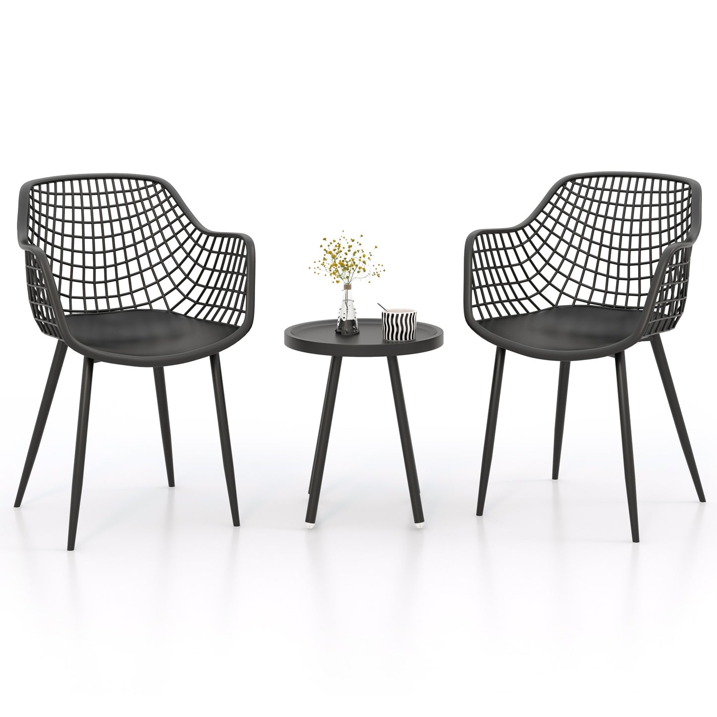 3 Piece Patio Chair Set with PP Seat and Tabletop for Porch, Black Patio Conversation Sets at Gallery Canada