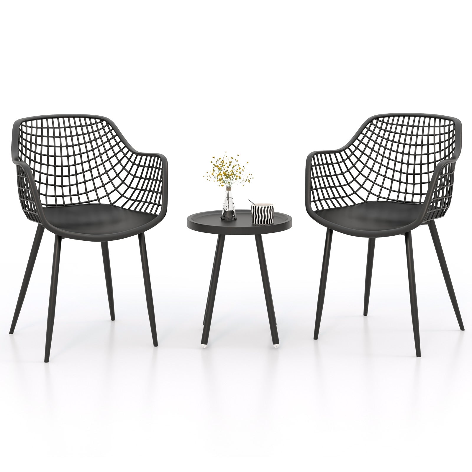 3 Piece Patio Chair Set with PP Seat and Tabletop for Porch, Black Patio Conversation Sets at Gallery Canada