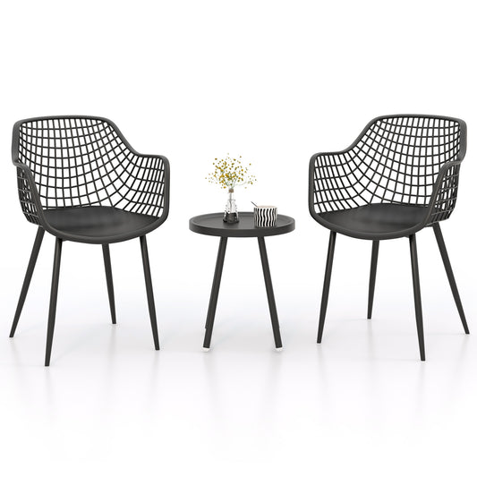 3 Piece Patio Chair Set with PP Seat and Tabletop for Porch, Black Patio Conversation Sets Black at Gallery Canada