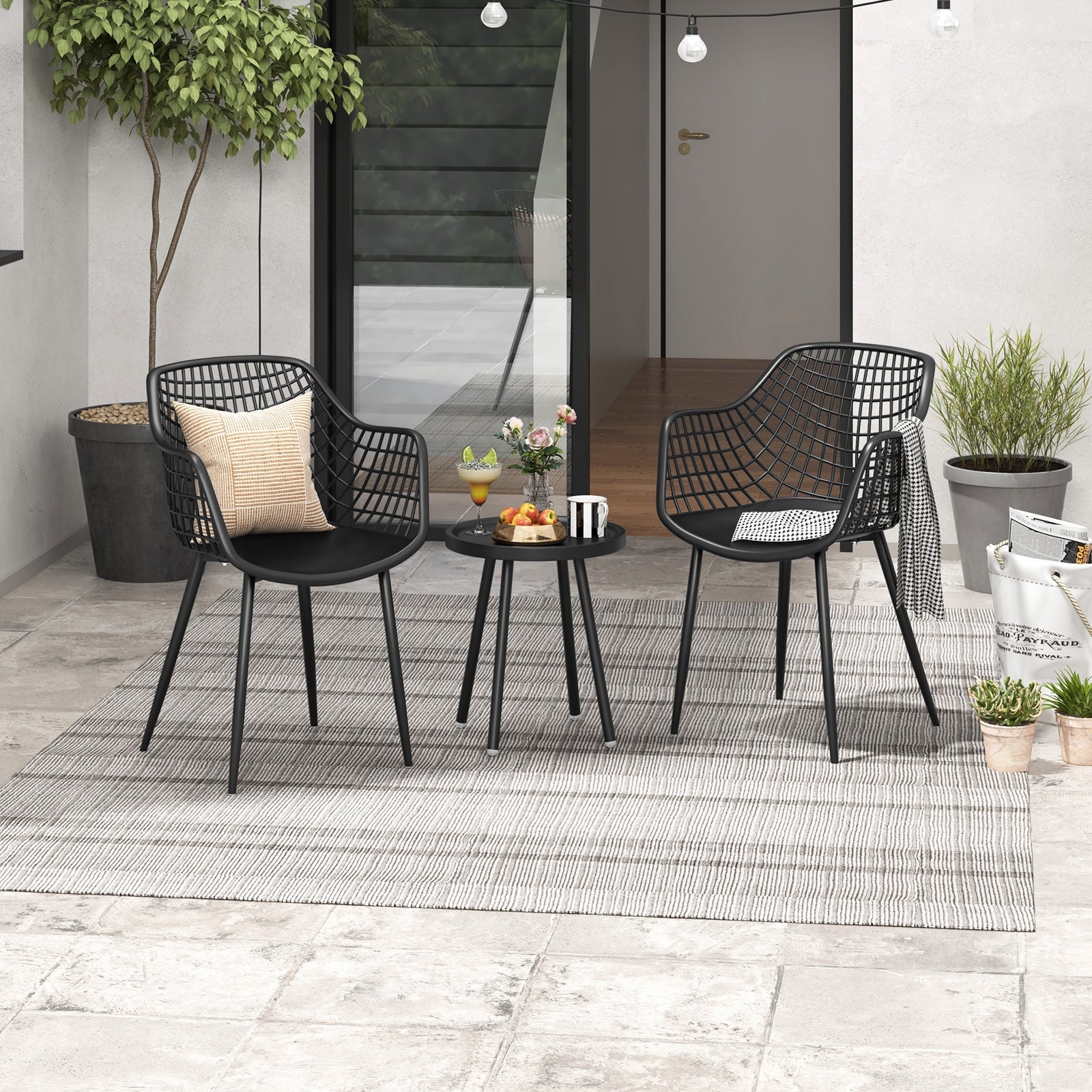 3 Piece Patio Chair Set with PP Seat and Tabletop for Porch, Black Patio Conversation Sets at Gallery Canada