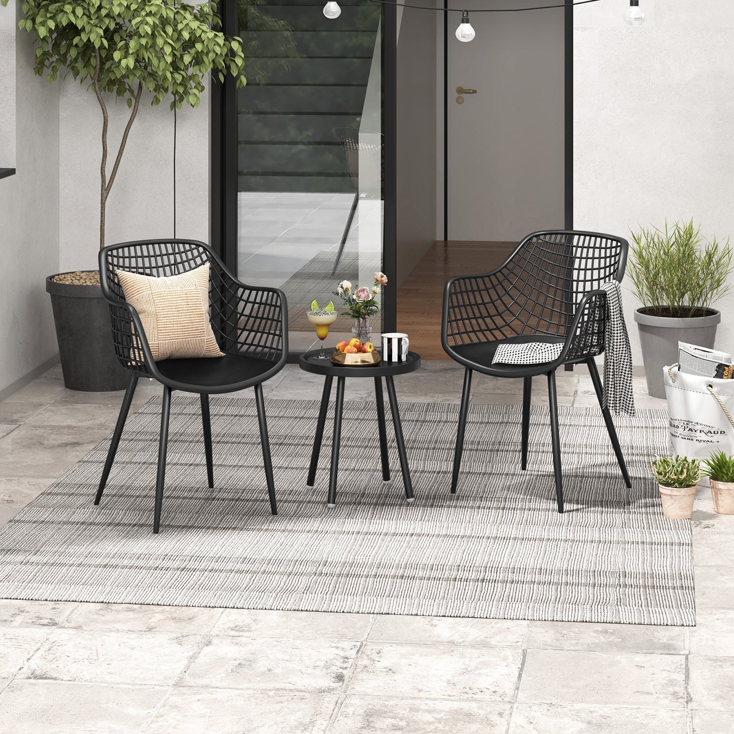 3 Piece Patio Chair Set with PP Seat and Tabletop for Porch, Black Patio Conversation Sets at Gallery Canada