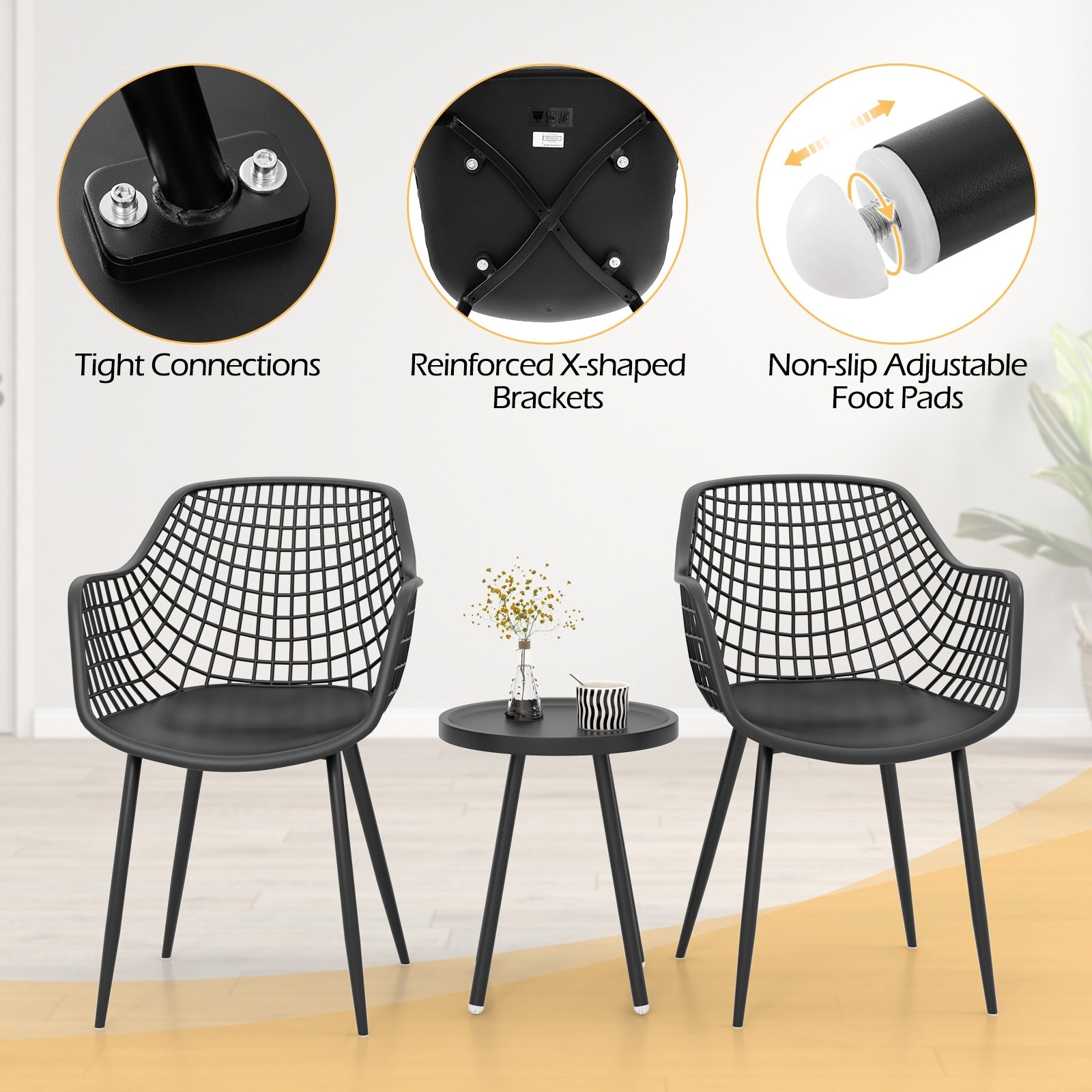 3 Piece Patio Chair Set with PP Seat and Tabletop for Porch, Black Patio Conversation Sets at Gallery Canada