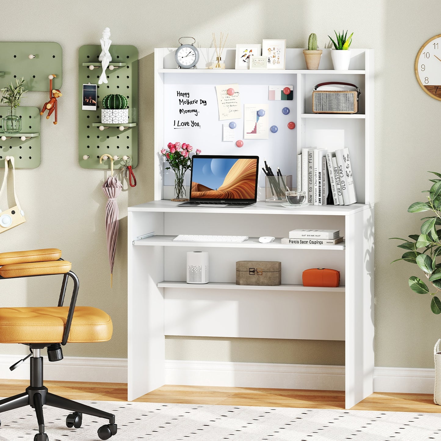 Compact Office Desk With Hutch Magnetic Whiteboard, White Computer Desks at Gallery Canada