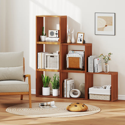 3 Cube Bookcases Solid Wood Stacking Storage Organizers with Open Slatted Design, Teak Bookcases at Gallery Canada