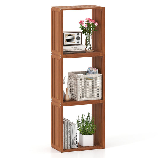 3 Cube Bookcases Solid Wood Stacking Storage Organizers with Open Slatted Design, Teak Bookcases Teak at Gallery Canada