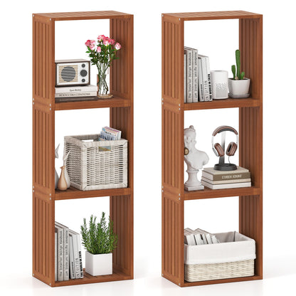 3 Cube Bookcases Solid Wood Stacking Storage Organizers with Open Slatted Design, Teak Bookcases at Gallery Canada