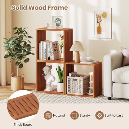 3 Cube Bookcases Solid Wood Stacking Storage Organizers with Open Slatted Design, Teak Bookcases at Gallery Canada