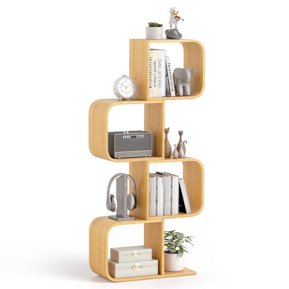 4-Tier S-Shaped Bamboo Bookcase with 4 Open Cubes for Living Room, Natural Bookcases Natural at Gallery Canada