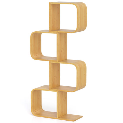 4-Tier S-Shaped Bamboo Bookcase with 4 Open Cubes for Living Room, Natural Bookcases at Gallery Canada