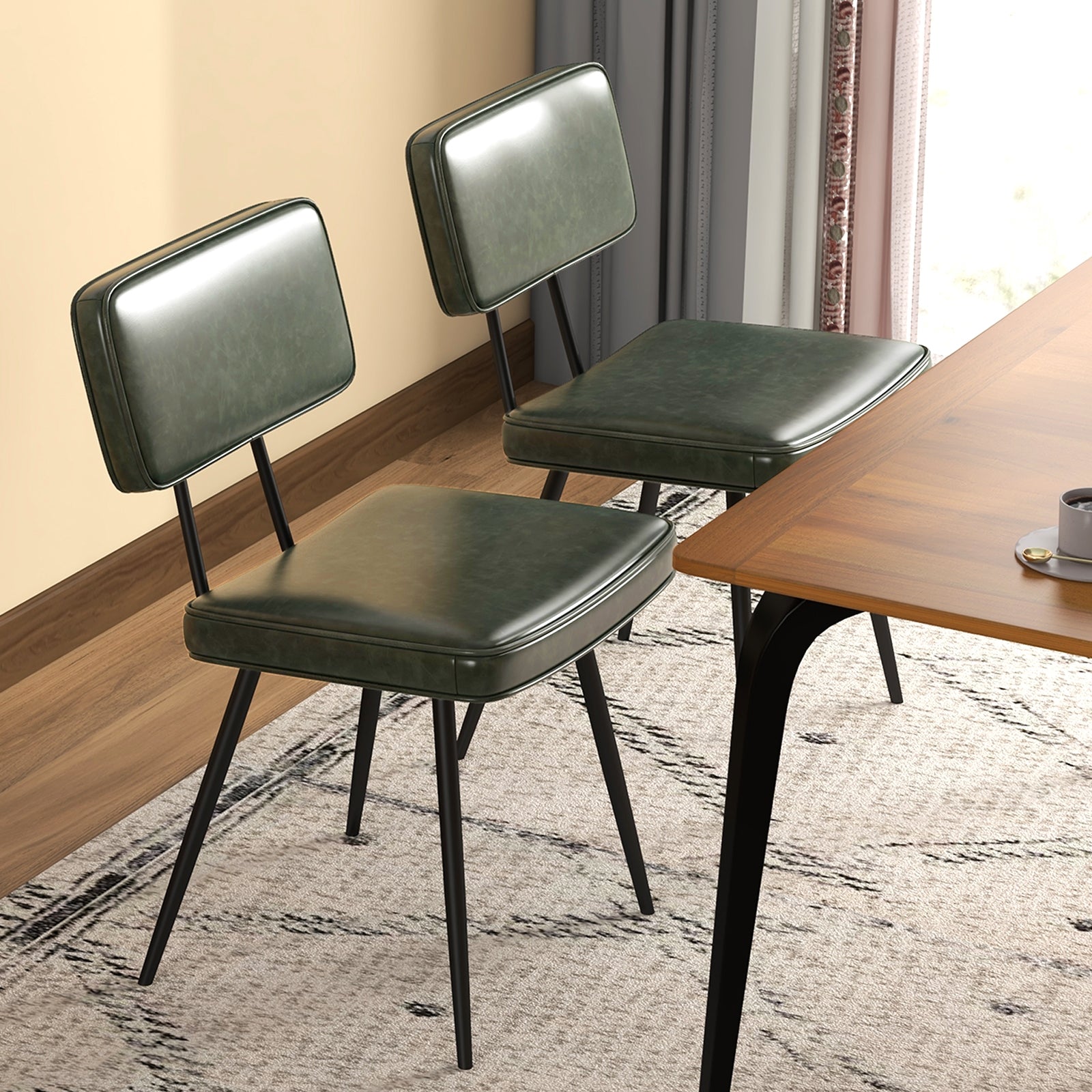 Dining Chair Set of 2 with Padded Backrest and Seat, Dark Green Dining Chairs at Gallery Canada