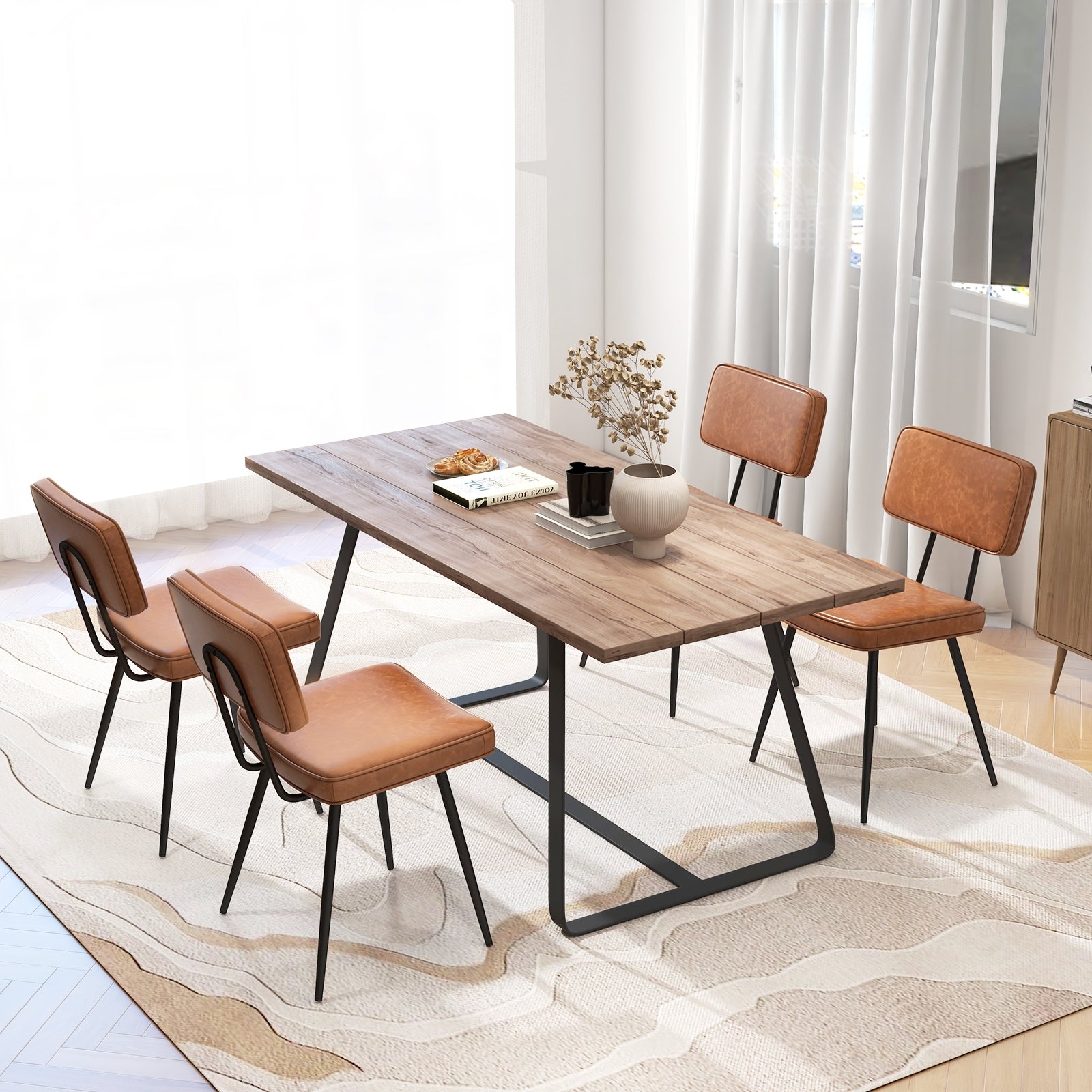 Dining Chair Set of 2 with Padded Backrest and Seat, Brown Dining Chairs at Gallery Canada