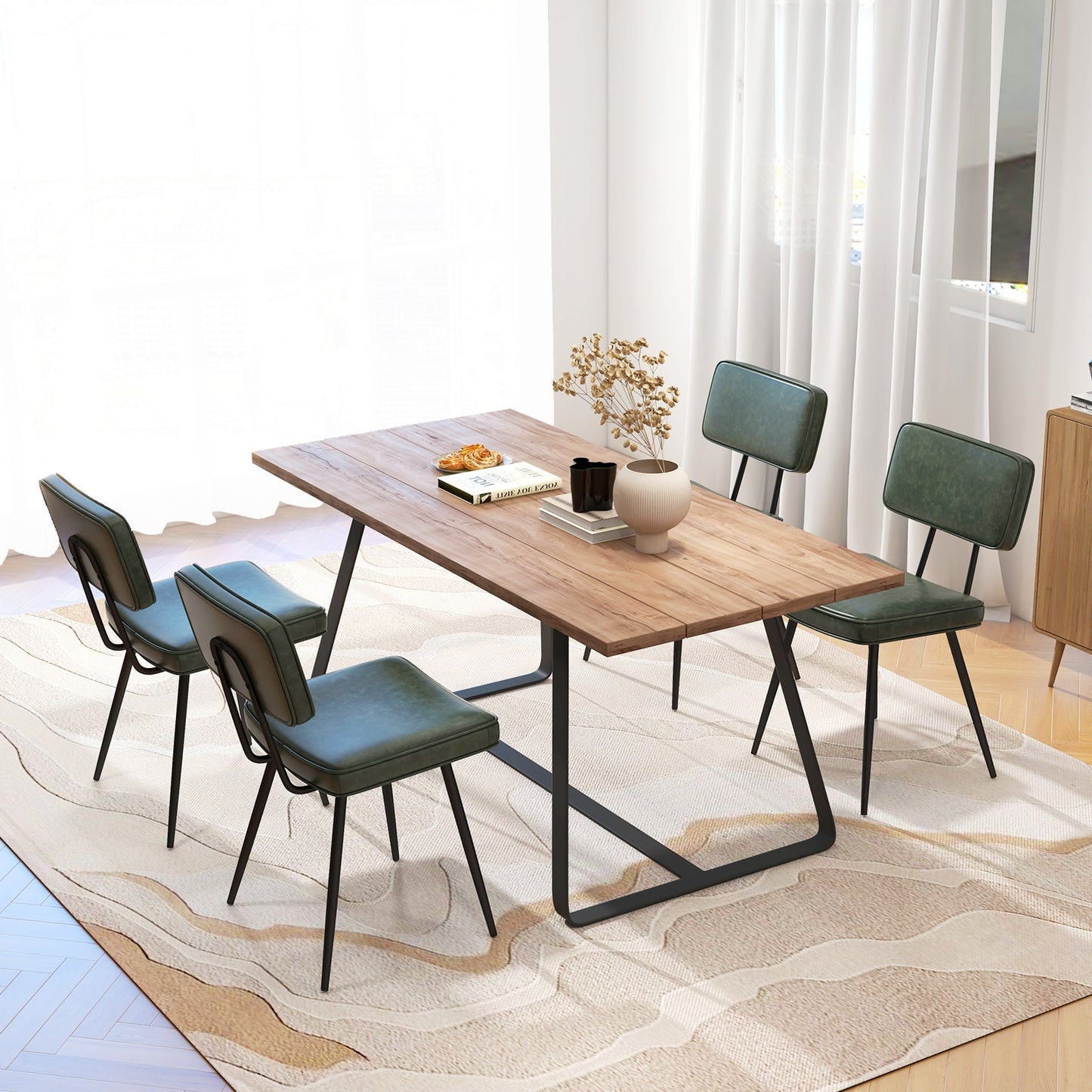 Dining Chair Set of 2 with Padded Backrest and Seat, Dark Green Dining Chairs at Gallery Canada