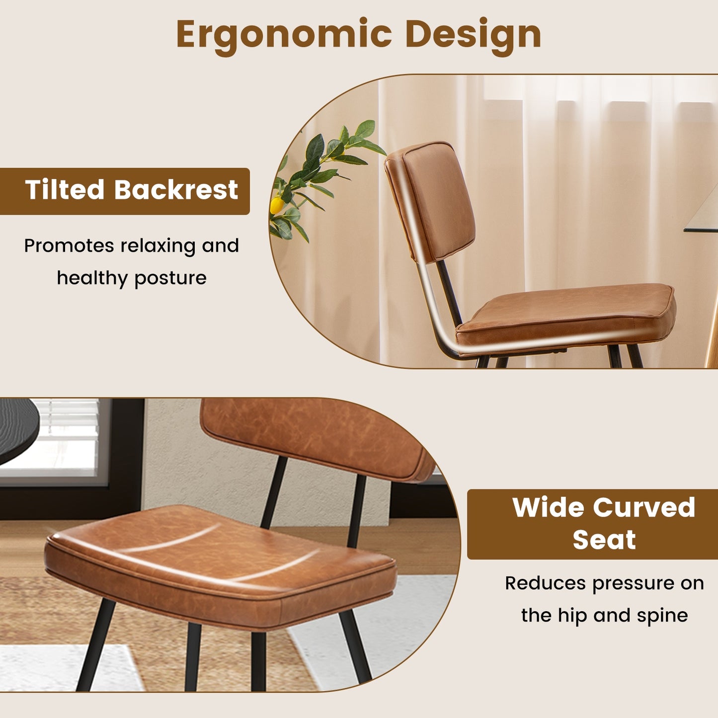 Dining Chair Set of 2 with Padded Backrest and Seat, Brown Dining Chairs at Gallery Canada