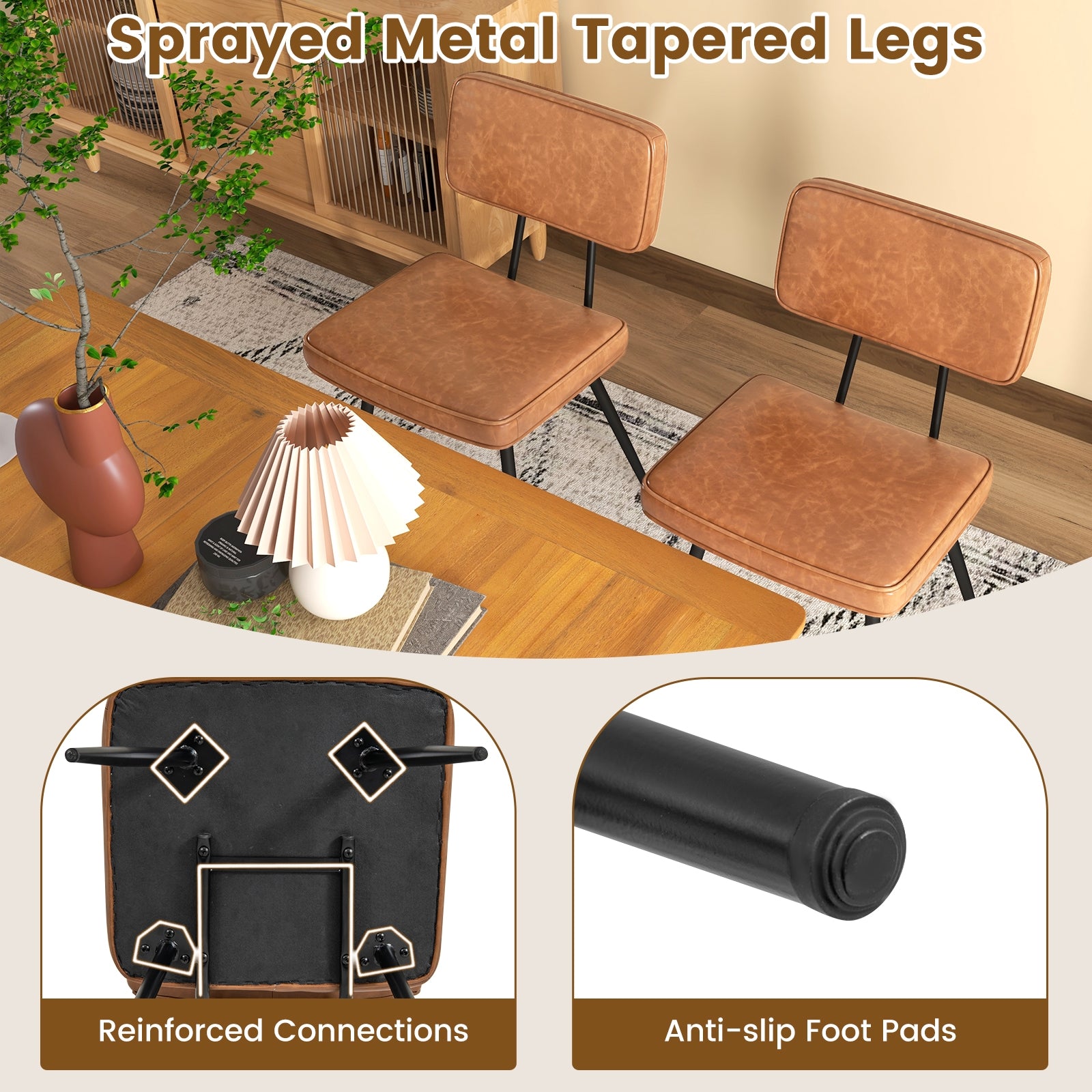 Dining Chair Set of 2 with Padded Backrest and Seat, Brown Dining Chairs at Gallery Canada