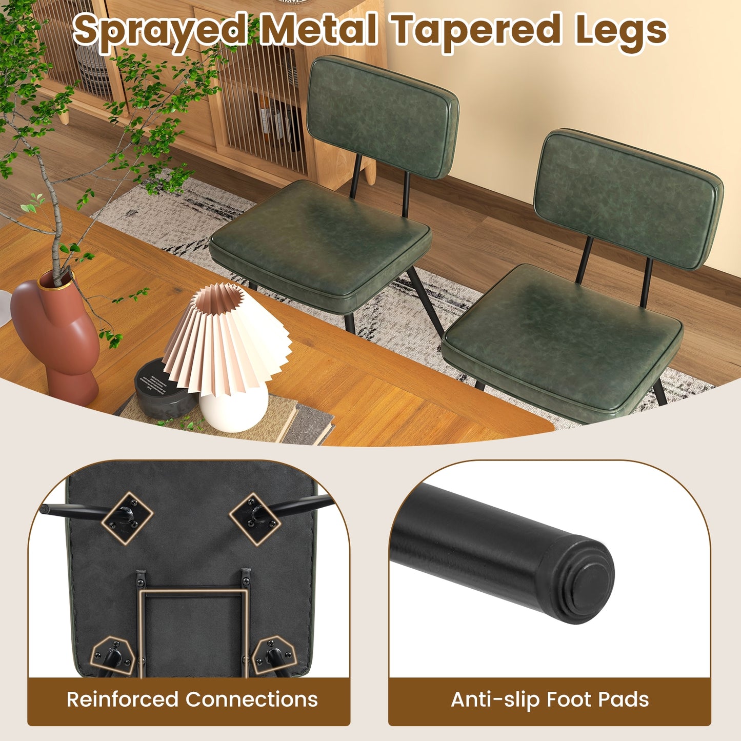 Dining Chair Set of 2 with Padded Backrest and Seat, Dark Green Dining Chairs at Gallery Canada