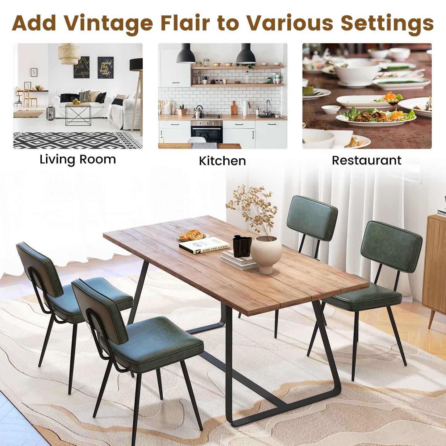 Dining Chair Set of 2 with Padded Backrest and Seat, Dark Green Dining Chairs at Gallery Canada