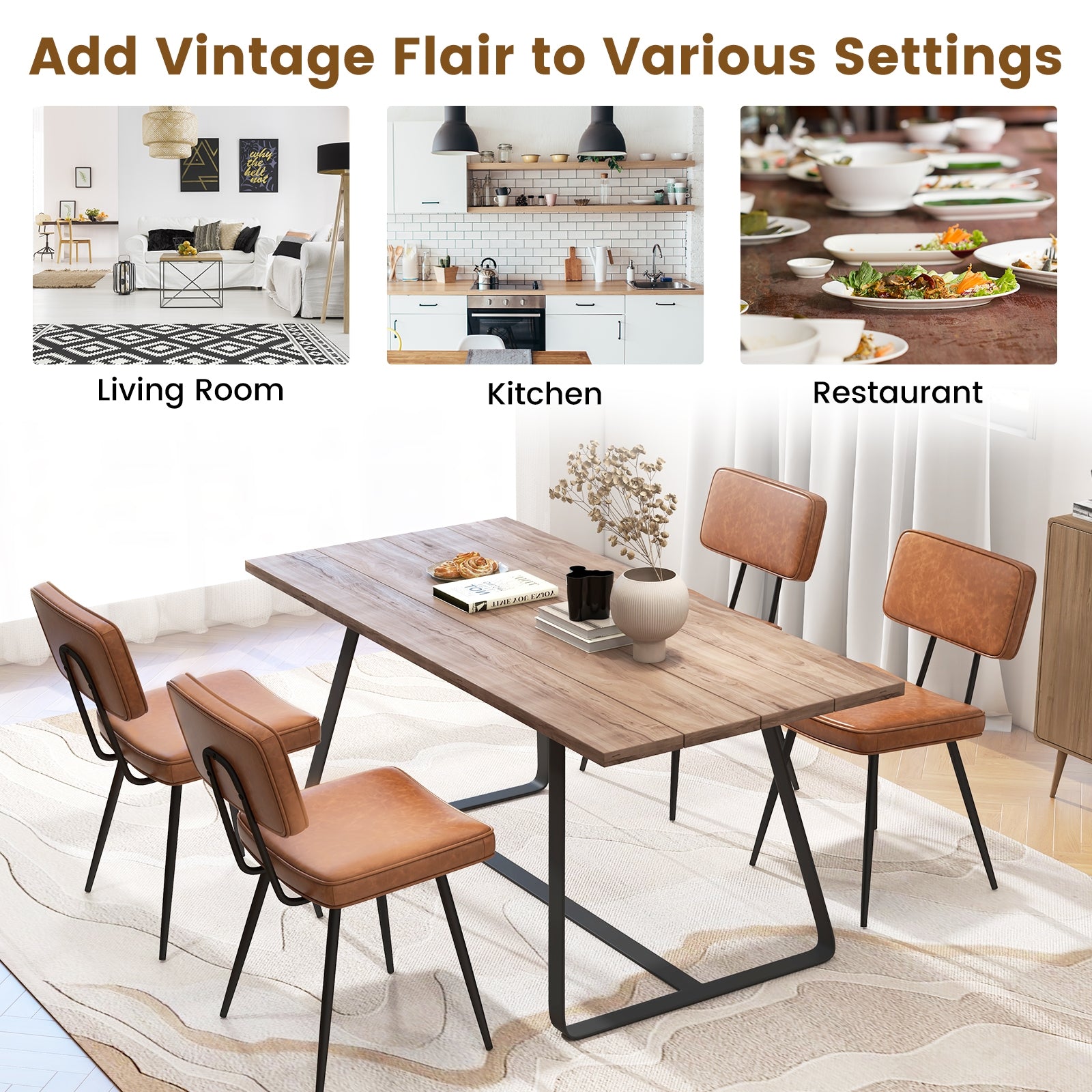 Dining Chair Set of 2 with Padded Backrest and Seat, Brown Dining Chairs at Gallery Canada