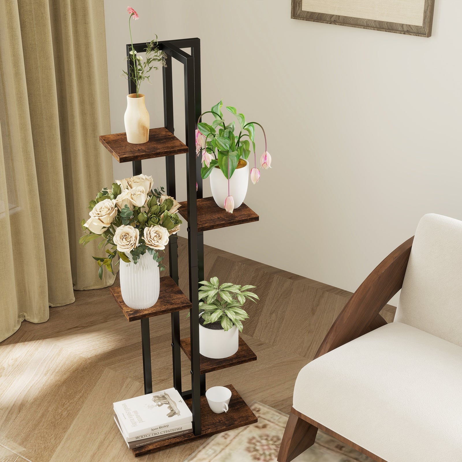 3 Pieces Tall Wood Plant Stand Set 4+5+6-Tier Indoor Flower Stands, Rustic Brown Plant Stands at Gallery Canada