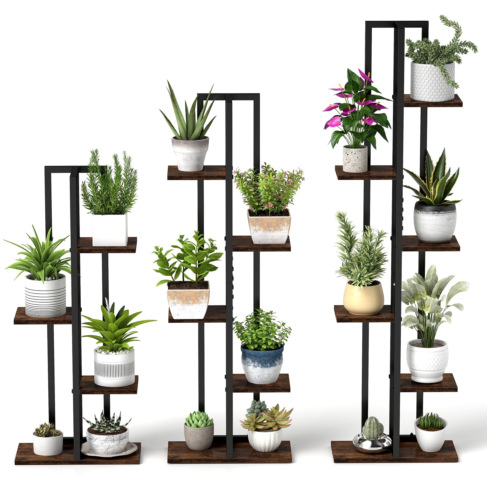 3 Pieces Tall Wood Plant Stand Set 4+5+6-Tier Indoor Flower Stands, Rustic Brown Plant Stands at Gallery Canada