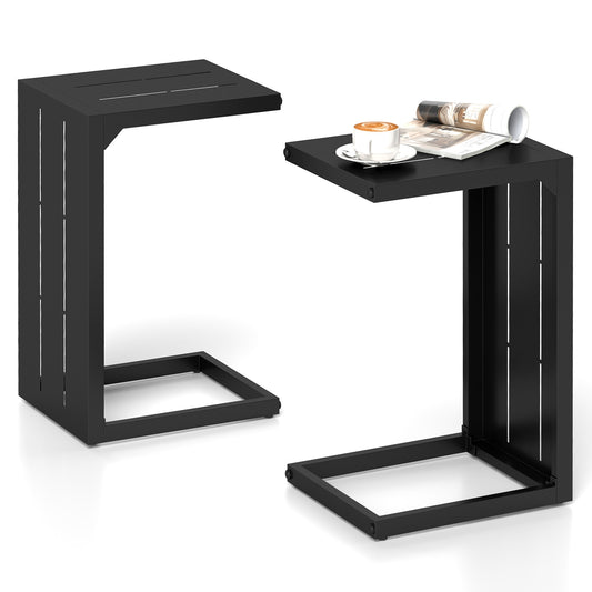 Set of 2 C-Shaped End Tables, Adjustable Foot Pads, Black End & Side Tables Black at Gallery Canada