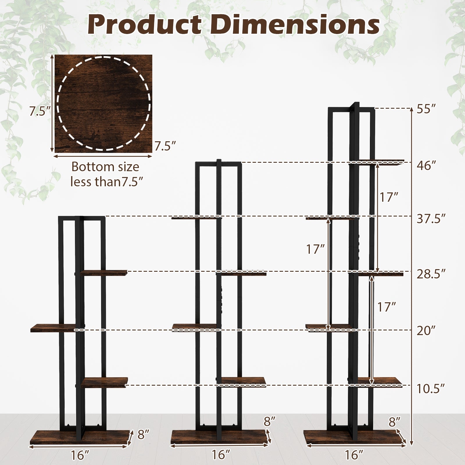 3 Pieces Tall Wood Plant Stand Set 4+5+6-Tier Indoor Flower Stands, Rustic Brown Plant Stands at Gallery Canada