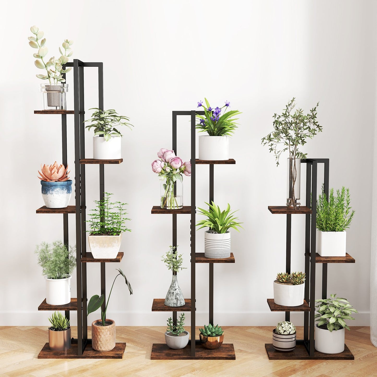 3 Pieces Tall Wood Plant Stand Set 4+5+6-Tier Indoor Flower Stands, Rustic Brown Plant Stands at Gallery Canada