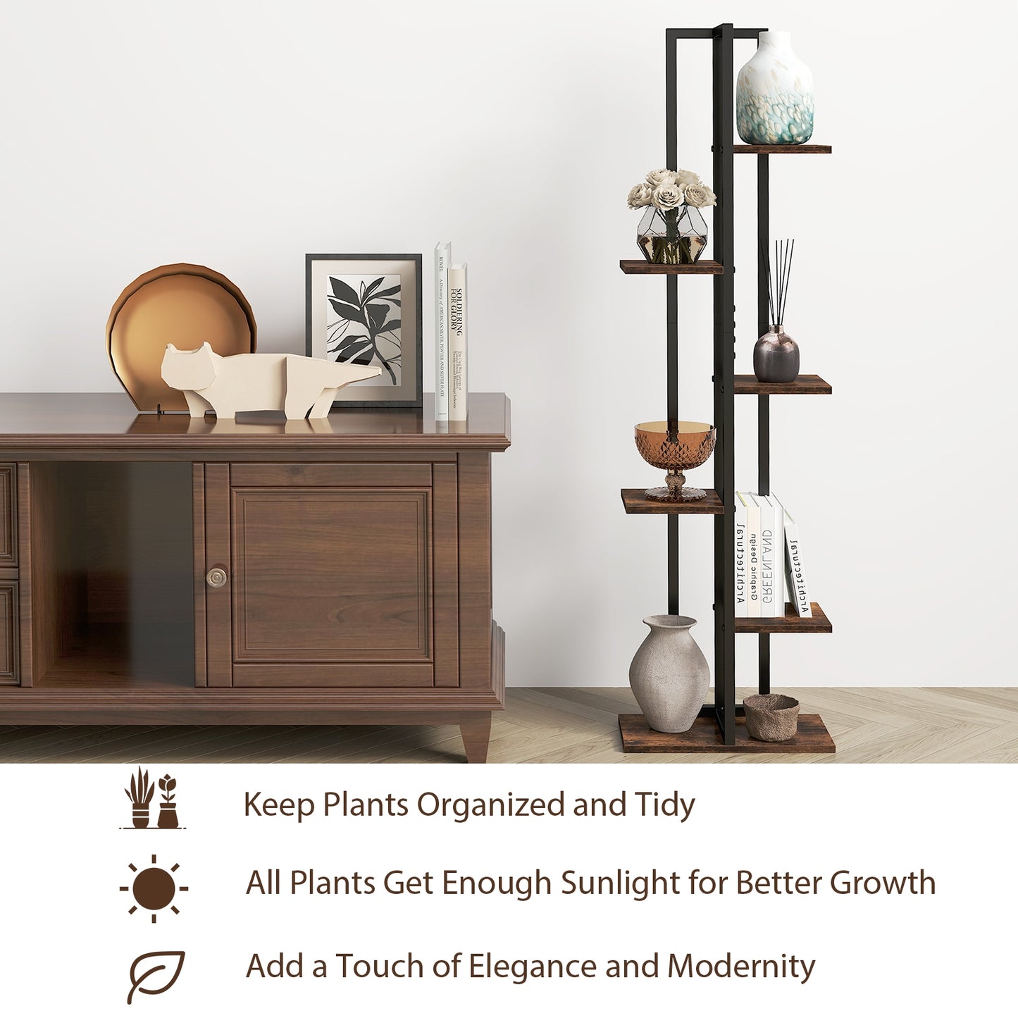 3 Pieces Tall Wood Plant Stand Set 4+5+6-Tier Indoor Flower Stands, Rustic Brown Plant Stands at Gallery Canada