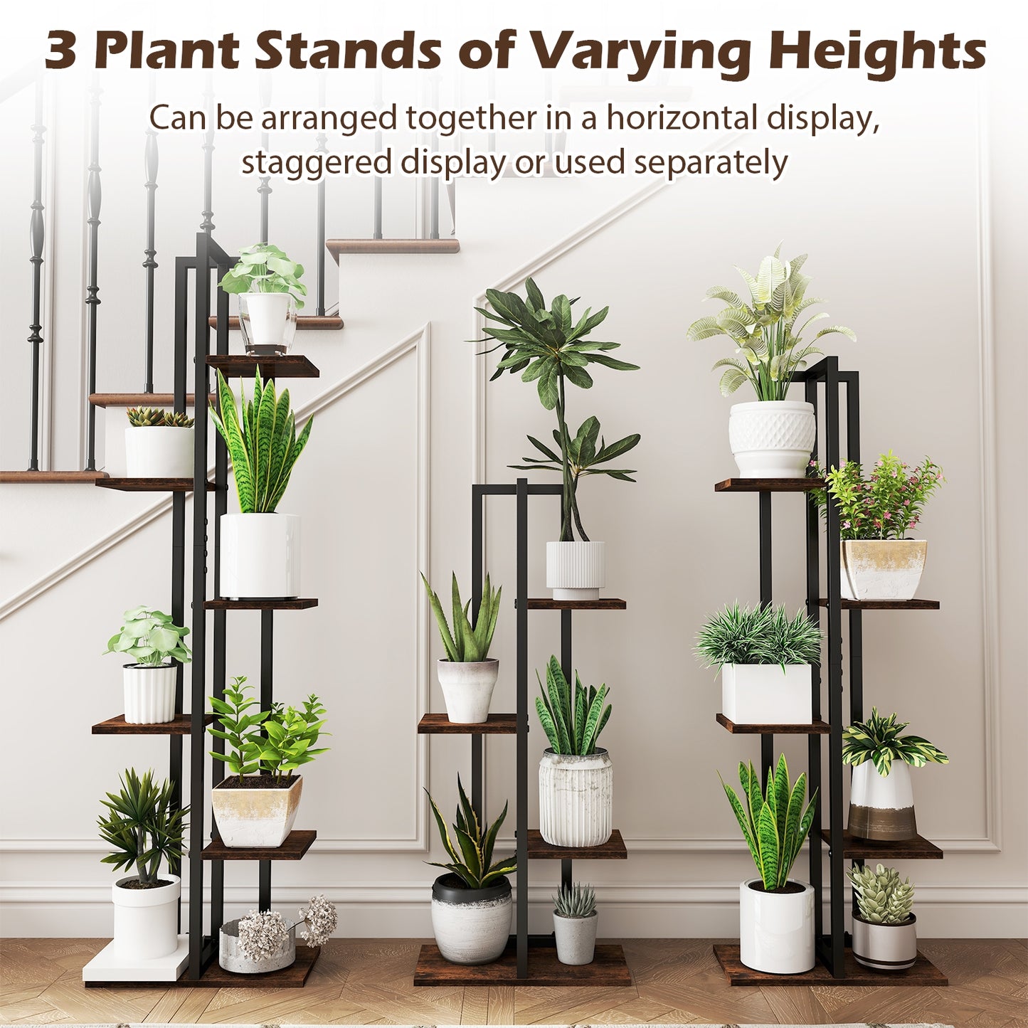 3 Pieces Tall Wood Plant Stand Set 4+5+6-Tier Indoor Flower Stands, Rustic Brown Plant Stands at Gallery Canada