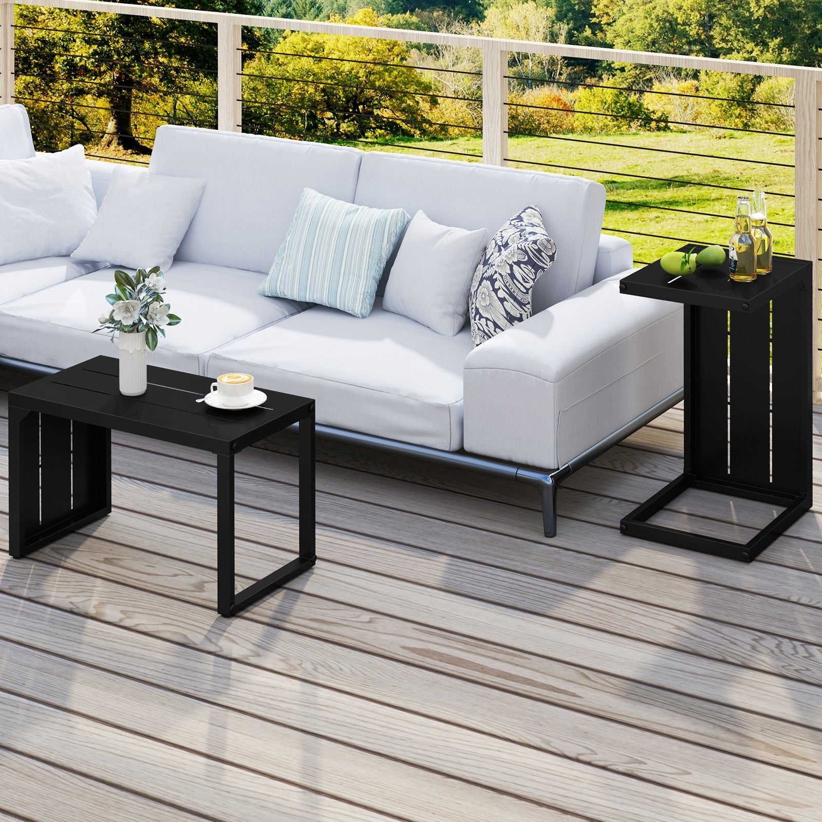 Set of 2 C-Shaped End Tables, Adjustable Foot Pads, Black End & Side Tables at Gallery Canada